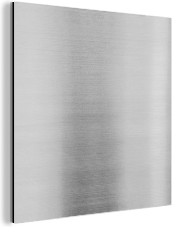 Wanddecoratie Metaal - Aluminium Schilderij Industrieel - Metaal print - Zilver - Lijn - Grijs - Structuur - 50x50 cm - Dibond - Foto op aluminium - Industriële muurdecoratie - Voor de woonkamer/slaapkamer