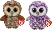 Ty - Knuffel - Beanie Boo's - Percy Owl & Moonlight Owl