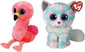 Ty - Knuffel - Beanie Boo's - Gilda Flamingo & Opal Cat