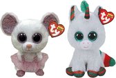 Ty - Knuffel - Beanie Boo's - Nina Mouse & Christmas Unicorn