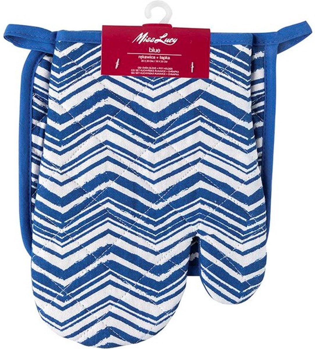 Miss Lucy Blue set van 2 ovenwanten - Ovenhandschoenen - Pan lap - Keuken textiel - Keukenhandschoen - Blauw