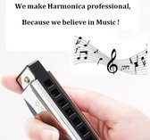 Kerst Sale! JDR® Professionele Mondharmonica - Harmonica C-majeur 10 Gaten - Voor Volwassenen & Kinderen - Met Bewaardoos + Doekje + Gratis Muzieknotatie Bladmuziekclip - Zilveren