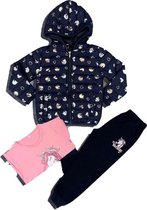 unicorn 3-delig outfit voor meisjes-jas met capuchon+broek+t-shirt-unicorn kleding- Marine, 122/128 (7-8Jaar)