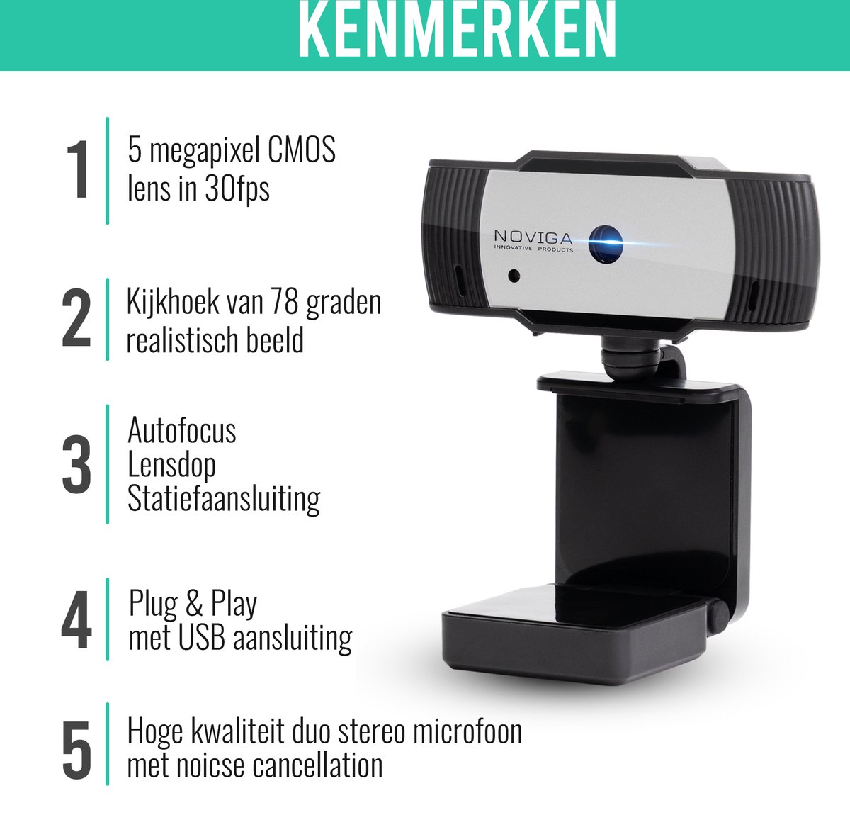 Webcam voor PC met Microfoon Cover Autofocus 5MP Full HD-kwaliteit | bol.com