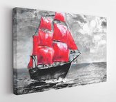 Canvas schilderij - Red sail, oil painting. Ship in the ocean. Petersburg celebration, illustration on the novel  -     482019841 - 80*60 Horizontal