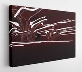 Canvas schilderij - Abstract interior of the future in a minimalist style with brown sculpture. Night view from the backligh. Architectural background. 3D illustration and renderin