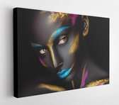 Canvas schilderij - Close-up fashion portrait of a dark-skinned girl with color make-up -     245156215 - 115*75 Horizontal