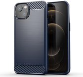 iPhone 13 hoesje - Carbon look case hoesje iPhone 13 - Blauw - Shockproof bescherming cover