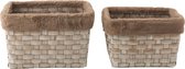 J-Line Set Van 2 Manden Rechthoekig+Imitatiebont Rotan Plat Bruin