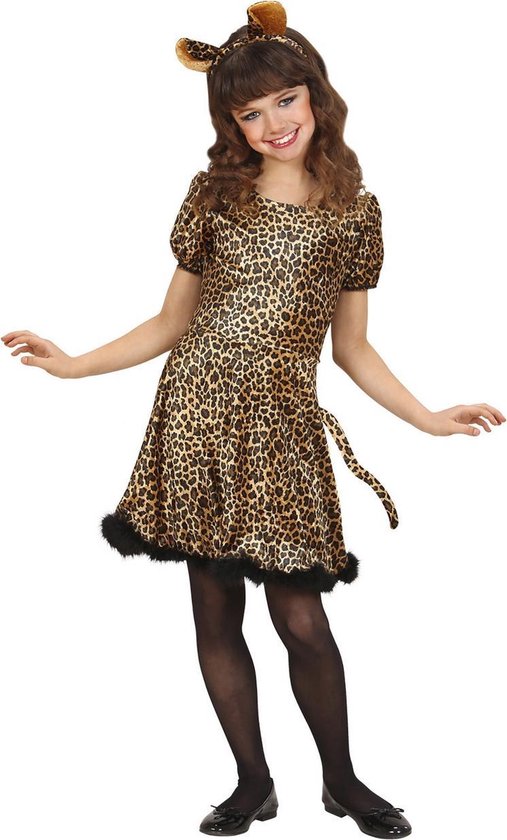 Widmann - Leeuw & Tijger & Luipaard & Panter Kostuum - Luipaard Silky Leopard Kostuum Meisje - bruin - Maat 128 - Carnavalskleding - Verkleedkleding