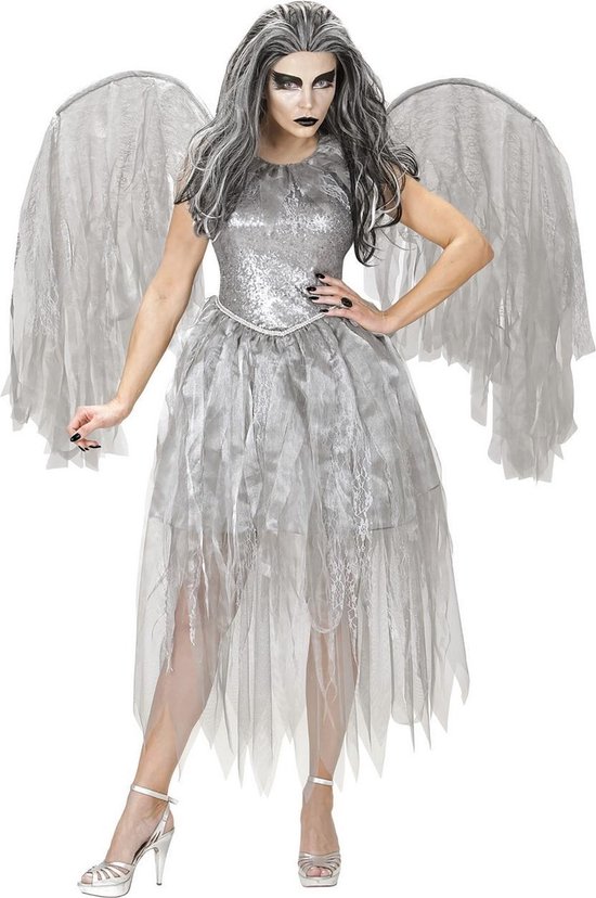 Widmann - Engel Kostuum - Donkere Engel Argenta - Vrouw - Zilver - Medium - Halloween - Verkleedkleding