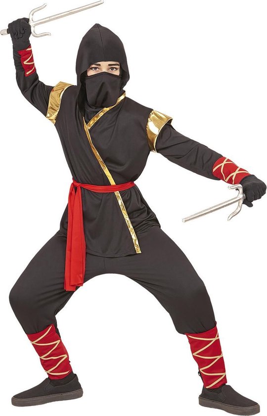 Widmann - Ninja & Samurai Kostuum - Ninja Maki Luxe - Jongen - Zwart - Maat 116 - Carnavalskleding - Verkleedkleding