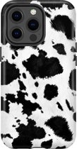 Apple iPhone 13 Pro Telefoonhoesje - Extra Stevig Hoesje - 2 lagen bescherming - Met Dierenprint - Koeien Patroon - Zwart