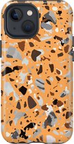 Apple iPhone 13 Mini Telefoonhoesje - Extra Stevig Hoesje - 2 lagen bescherming - Met Marmerprint - Terrazzo - Oranje