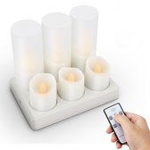 LED Tea Light - Oplaadbare kaarsen - Afstandbediening met timer- LED Kaarsen met bewegende vlam - Theelichten met oplaadstation