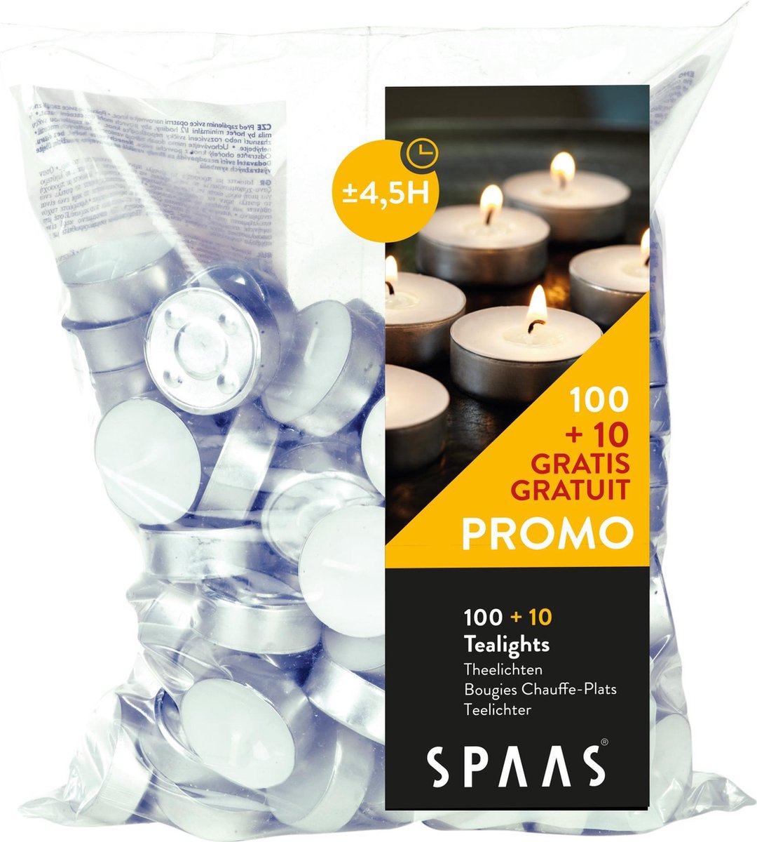 SPAAS theelichten 110 stuks 4.5 uur brandtijd wit
