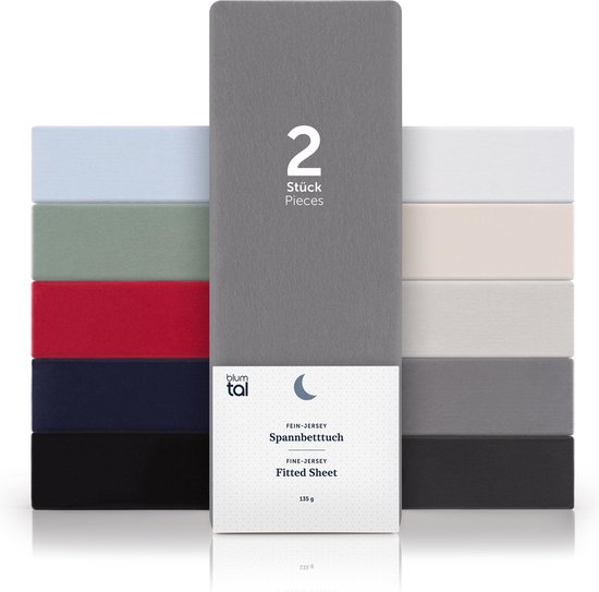 Drap Housse Blumtal - Hoeslaken Housse - Jersey - Katoen - 140 x 200 x 30 cm - Grijs - Set de 2