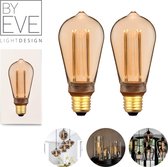 BY EVE ST64 LED Filament - 2 stuks - Champagne - Sfeerverlichting - Glasvezel - Dimbaar - A++ - Ø 64 mm - E27 - 3,5 W - 120 lumen - Vintage Ledlamp - Sfeerlamp