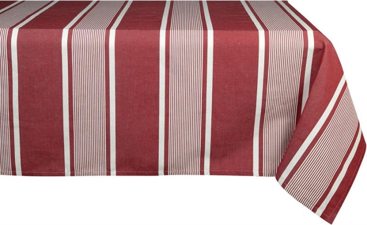 kleurmeester.nl | Tafelkleed katoen-linnen met coating Yvonne | 165 cm x 300 cm | rood wit gestreept | Kerst tafellinnen