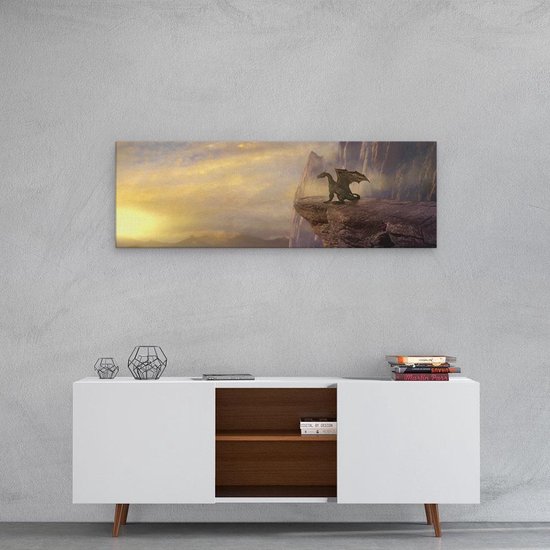 Artaza - Peinture sur toile - Dragon sur un rocher au coucher du soleil - 90 x 30 - Photo sur toile - Impression sur toile