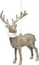 Kersthanger Hert - Goud & Glitters - Kerstboom hanger - Lengte 11 x Breedte 4 x Hoogte 15 cm - 2 stuks