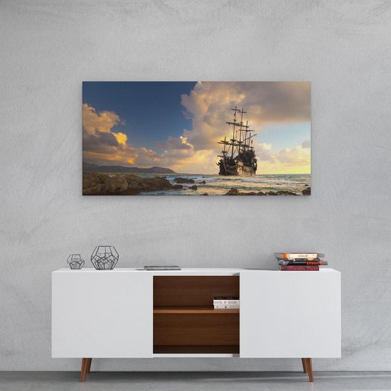 Artaza - Peinture sur toile - Bateau pirate sur la côte au coucher du soleil - 100 x 50 - Groot - Photo sur toile - Impression sur toile