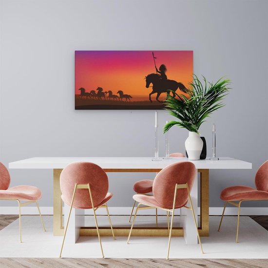 Artaza Peinture sur Toile Silhouette d'un Indien sur un Cheval - 100x50 - Groot - Photo sur Toile - Impression sur Toile