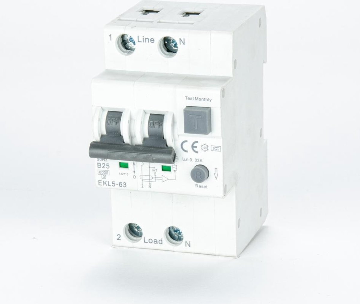 ETEK 30mA Aardlekschakelaar RCCB met overstroombeveiliging Type aansluiting: 1 fase, Maximale vermogen: 25 ampere