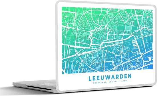 Autocollant pour ordinateur portable - 10,1 pouces - Plan de la ville - Leeuwarden - Nederland - Blauw - 25x18cm - Autocollants pour ordinateur portable - Peau pour ordinateur portable - Couverture