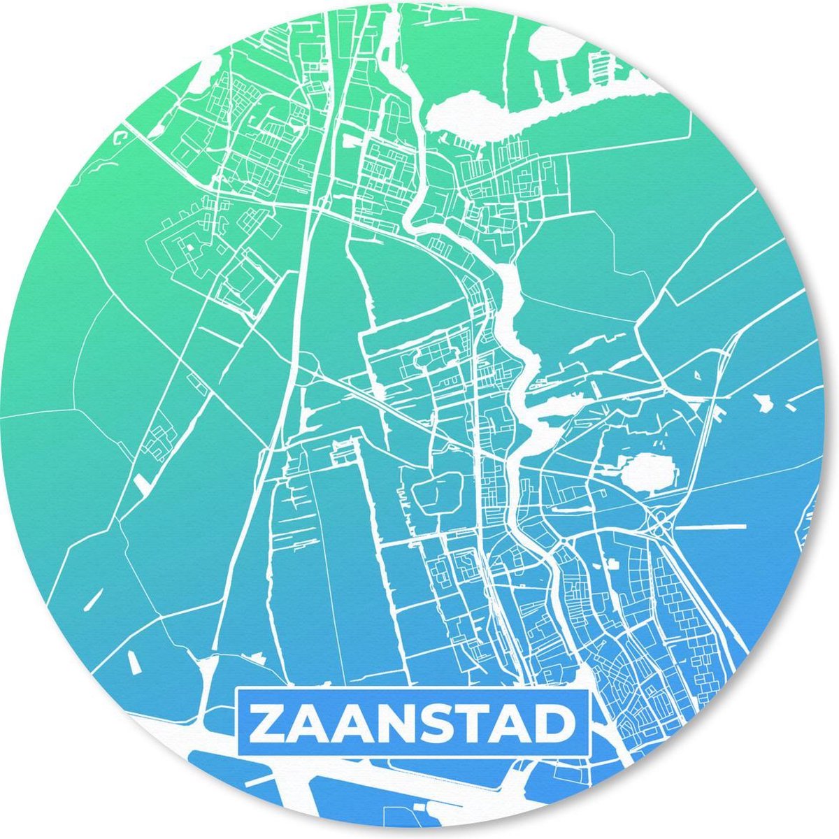 Muismat rond 40x40 cm - Mousepad Stadskaart - Zaanstad - Blauw - Groen - Ronde muismatten