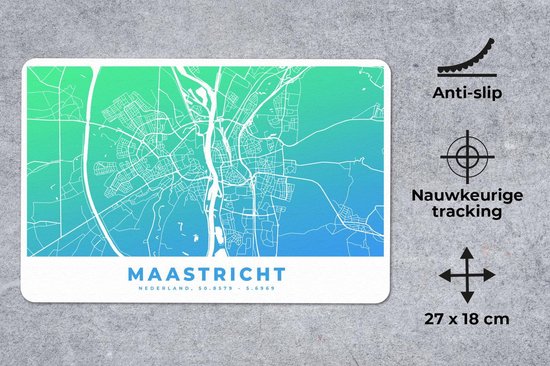 Muismat - Mousepad - Stadskaart - Maastricht - Blauw Groen - 27x18 cm - Muismatten