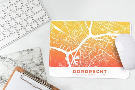 Muismat 27x18 cm - Mousepad Stadskaart - Dordrecht - Nederland - Geel - Muismatten