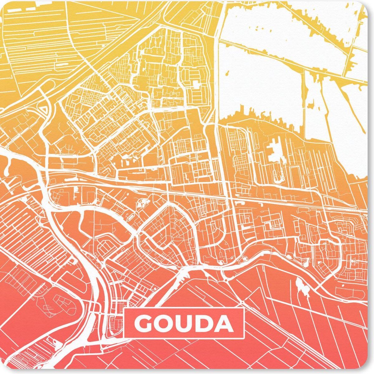 Muismat 30x30 cm - Mousepad Stadskaart - Gouda - Oranje - Nederland - Muismatten
