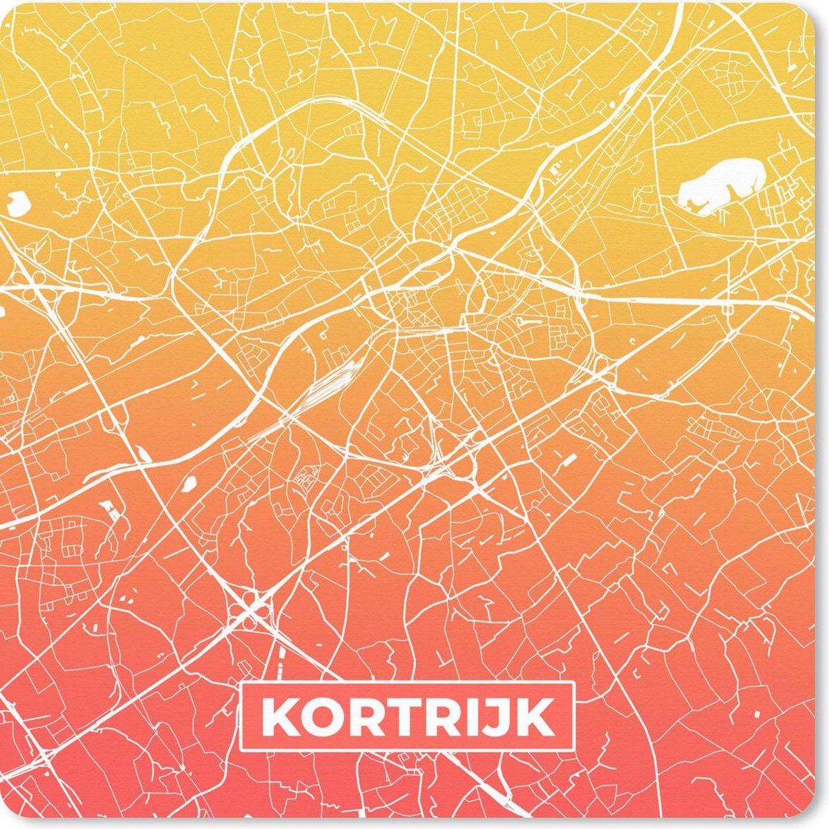 Muismat 30x30 cm - Mousepad Stadskaart - Kortrijk - België - Geel - Muismatten