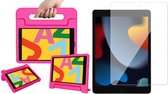 iPad 2022 / 2021 / 2020 Hoes - Screen Protector GlassGuard - Kinder Back Cover Kids Case Hoesje Roze & Screenprotector - 10.2 inch