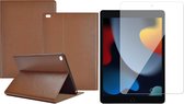 Hoes en Screenprotector geschikt voor iPad 10.2 2021 - Lederen Book Case Bruin