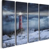 Artaza Canvas Schilderij Vierluik Vuurtoren op een Storm Zee met Golfen Water - 80x60 - Foto Op Canvas - Canvas Print