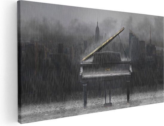 Artaza Toile Peinture Piano sous la Pluie pour une Ville - 40x20 - Klein - Photo sur Toile - Impression sur Toile