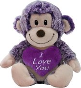 knuffelaap I Love You junior 15 cm pluche paars