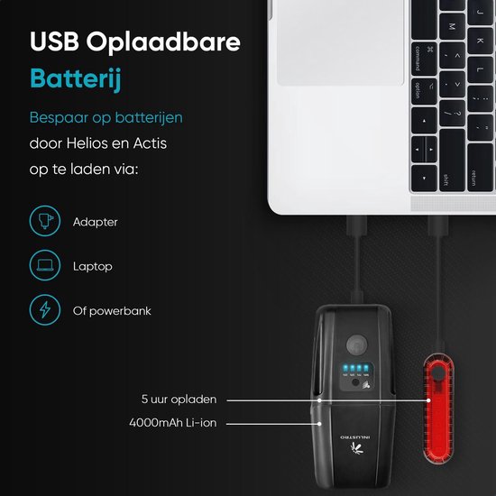 Inlustro LED Fietsverlichting Set - USB Oplaadbaar - Voorlicht en Achterlicht Fietslamp - IPX6 Waterdicht Fietslicht - Zwart — afbeelding 5