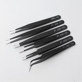 Pincet set stainless steel zwart 186 mm x 122 mm x 5 mm, set van 6 stuks