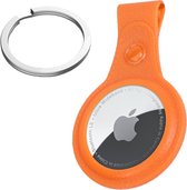 Hoesje Geschikt voor Apple AirTag Sleutelhanger Houder Leder Look Hoes - Sleutel Hanger Case Hoesje Geschikt voor Apple AirTag Hoesje - Oranje
