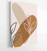 Canvas schilderij - Earth tone natural colors foliage line art boho plants drawing with abstract shape 3 -    – 1912771888 - 40-30 Vertical