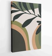 Canvas schilderij - Earth tone natural colors foliage line art boho plants drawing with abstract shape 3 -    – 1912771936 - 80*60 Vertical