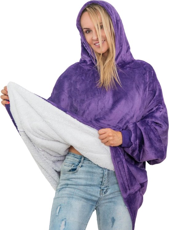 Smileify® Fleece Deken - Plaid Met Mouwen - Hoodie Deken Blanket - Oodie/Snuggie/Huggle - Valentijn Cadeautje voor Hem/Haar - Paars