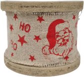 Textiel decoratie lint - OH OH - Kerstman - kerst lint - Rood - Textiel - 1 Stk - 1,5 m - Textiel - Hobbylint - Jute Decolint