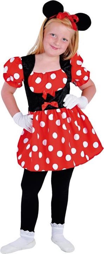 Magic By Freddy's - Mickey & Minnie Mouse Kostuum - Klein Ondeugend Tekenfilm Muisje Minnie - Meisje - Rood - Maat 116 - Carnavalskleding - Verkleedkleding