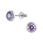 Joy|S - Zilveren ronde oorbellen - 5.5 mm - kristal lila paars - zilver rand