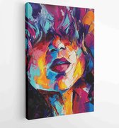 Canvas schilderij - Louise - oil painting. Conceptual abstract picture of a beautiful girl. On the background is written text from a book -  Productnummer 1851508690 - 80*60 Vertic