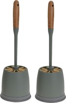 2x stuks toiletborstels donkergroen met houder kunststof 35 cm - Wc-borstels